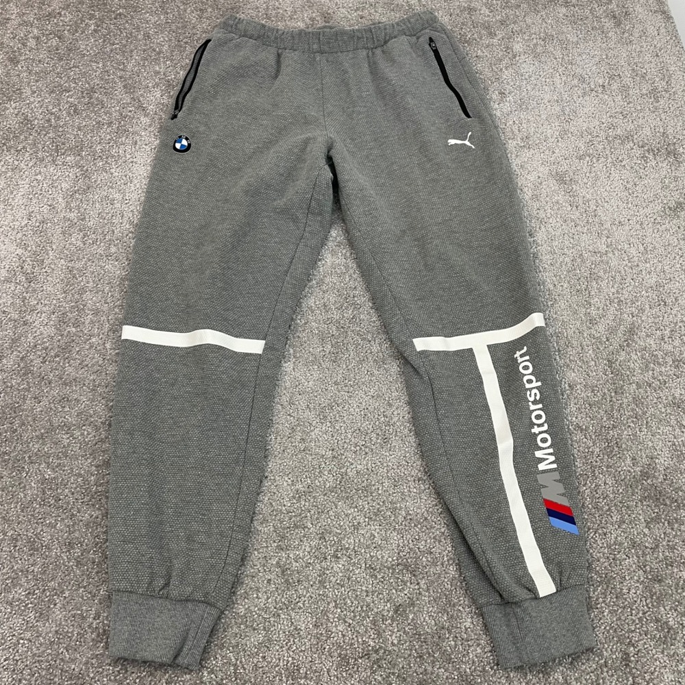 Puma Joggers Mens Medium BMW Motorsport Gray Textured Knit Athletic Pants Racing